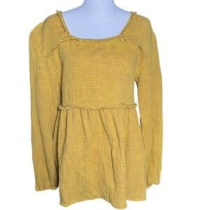 Entro 100% Cotton Gauze Babydoll Boho Peplum Tunic Raw Hem Size Small